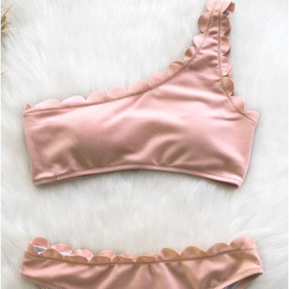 Pink Scallop One Shoulder Bikini